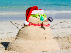 sand snow man on beach